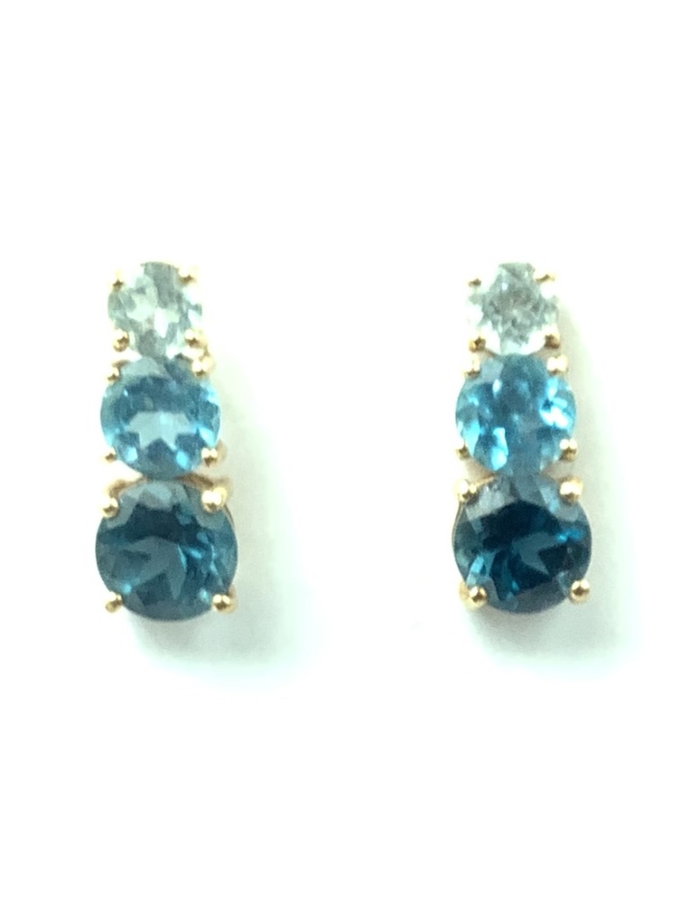 10Kt Gold & Blue Topaz 3 Round Cut Stone Earrings